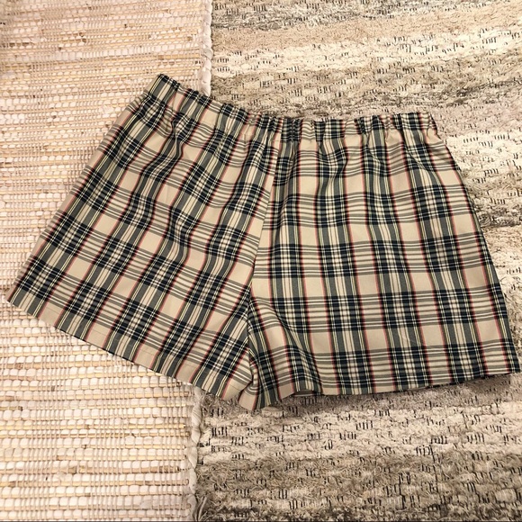 Shein Curve Tan Tartan Plaid High Waisted Shorts - Picture 5 of 5